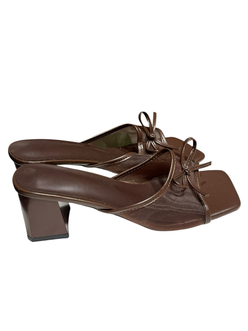 NWOT Brown Mesh Square Toe Mules w/Block Heels - Size 41/Size 10 - Picture 3 of 9